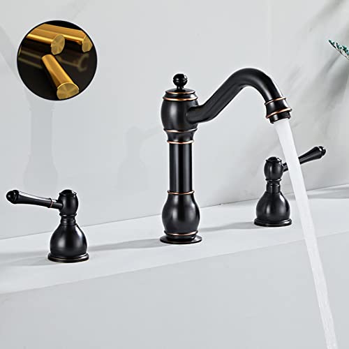 Robinet de salle de bain 8 pouces mélangeur 3 trous noir pour lavabo rétro - 4