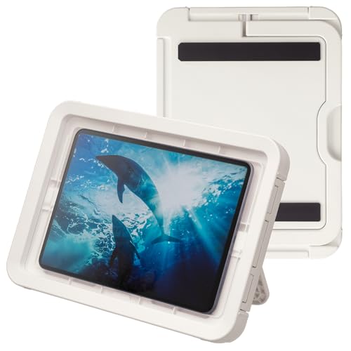 Rhythm 9YY019RH03 Tablet Waterproof Case, Made in Japan, Waterproof, IPX7 Equivalent, Suitable for Bathing, Adjustable Storage, Stand, Wall Mount, Back, Magnet, White, 9.3 x 12.7 x 1.3 inches (23.7 x