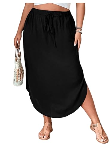 OYOANGLE Women's Plus Size Drawstring High Waisted Side Split Skirt Summer Casual Skirts