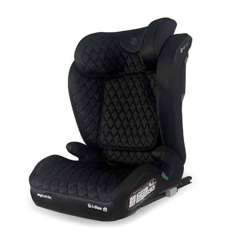My Babiie Highback Booster Car Seat - ISOFIX, 100-150cm (Approx. 4-12 Years, Group 2/3), i-Size R129, Adjustable Child High Back Seat, Padded, 10 Position Headrest - Quilted Black