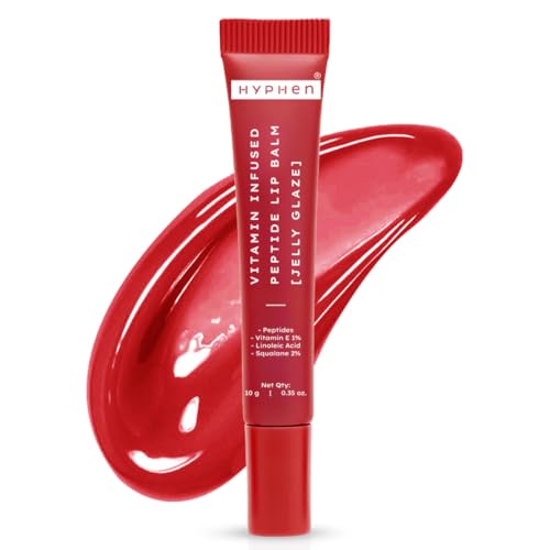 Hyphen Tinted Lip Balm | Brightens & Reduces Dark Lips & Pigmentation | 1% Vitamin E, Peptide & 2% Squalane | Winter Lip Care| 24H Moisturization for Dry & Chapped Lips | Jelly Glaze (Red Shade)- 10g