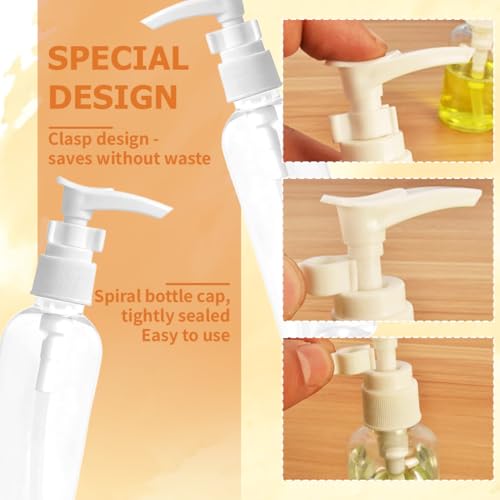 4 Stück 100ml Airless Pumpflasche Pumpspender,Kunststoff Pumpflasche, Wiederverwendbar Transparente Reise Flaschen, Leer Creme Spender Flasche zum Befüllen, Plastikflaschen für Kosmetik Shampoo Creme