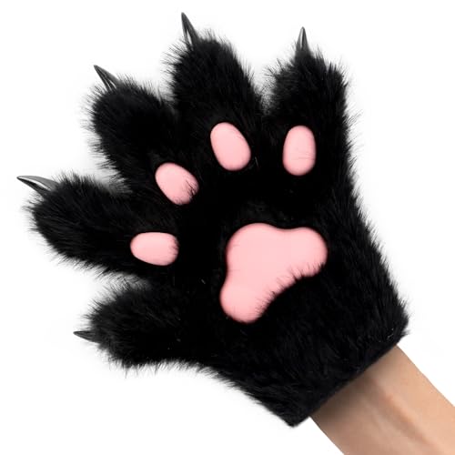 HAOAN Furry Fur Cat Wolf Fox Dog Fur Animal Paws Claws Golves Mittens Hands Costume Cosplay3