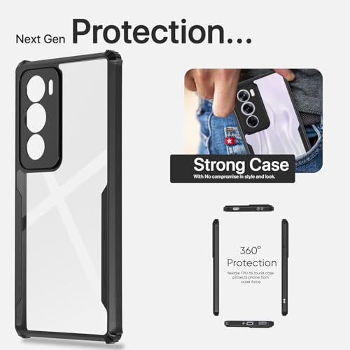 Image of Pikkme Crystal Clear Transparent Back | Ultra Hyrbid | Full Camera Protection | Raised Edge | Bumper Back Case for Oppo Reno 12 5G (Black)