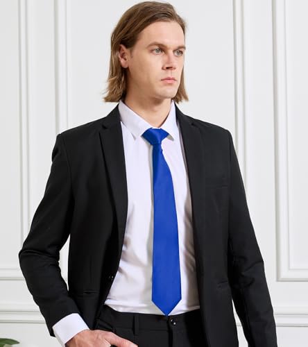 Image of KOOELLE Men's Ties Solid Pure Color Plain Neckties Formal Black Ties For Men