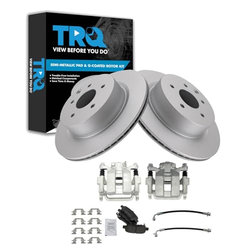 Image of TRQ Rear Brake Pad and Rotor Set Semi Metallic Coated Rotors Calipers Compatible with 2006-2009 Infiniti M35 M45