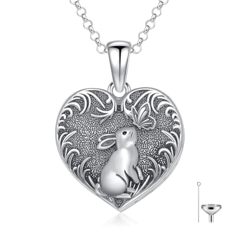 PROESS Animal Urn Necklace for Ashes 925 Sterling Silver Dog Rabbit Cat Hummingbird Butterfly Dragonfly Cremation Necklace Angle Heart Pendant Animal Ashes Keepsake Jewelry for Women Men