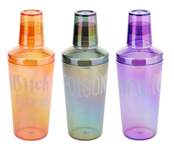 AJS - Halloween Decor - Party Supplies - Set of 3 Halloween Party Cocktail Shakers with Built-in Strainer - 