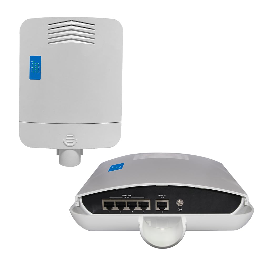 Outdoor Gigabit PoE Passthrough Switch, 1-Port 90W PoE++ (IEEE 802.3bt) in, 4-Port 30W 802.3at Out, IP65 Waterproof, 6KV Surge Protection, Plug & Play, 100m Extension, Wall/Pole Mount