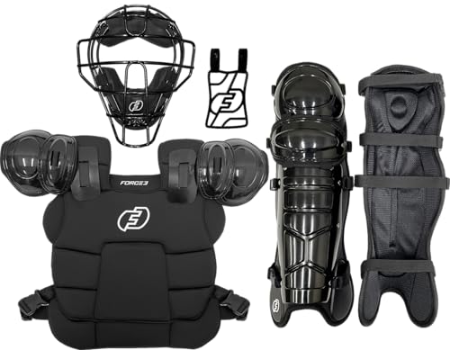 FORCE3 Ultimate Umpire Defender Mask Set (Black/Black 16.5 Shins)
