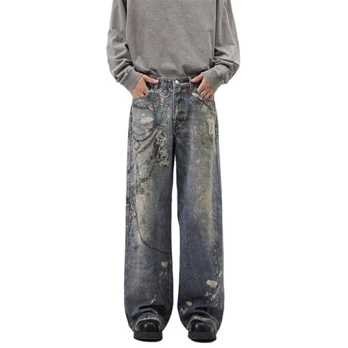 Men's Jeans Summer Printed Straight Leg Casual Denim Pants