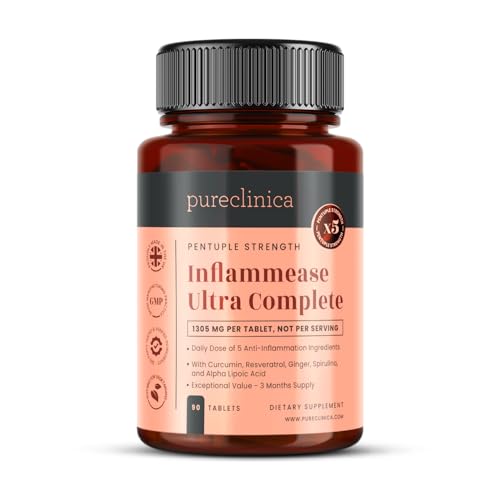 INFLAMMEASE Ultra Complete – 1305mg | 90 Tablets | 3 Months Supply | 5-in-1 Anti-Inflammatory Supplement with Ginger, Curcumin, Spirulina, ALA & Resveratrol | Made in UK | Joint & Immune Support