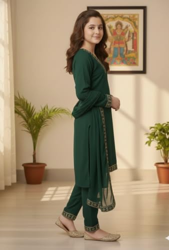 Image of Girls Stylish Rayon Lace Work Kurti with Dupatta and Pant