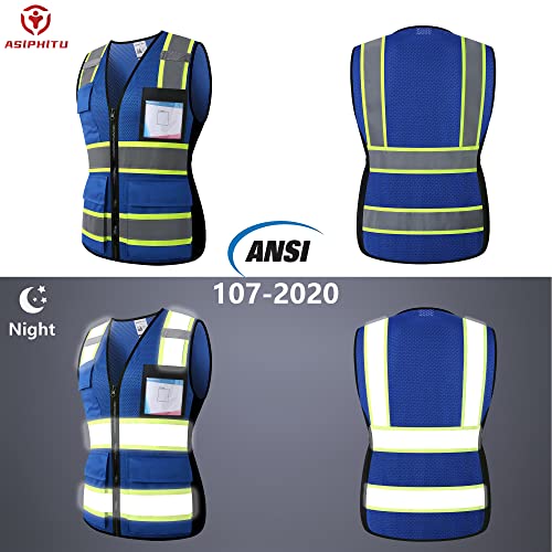 Image of Safety Vest for Men Women Reflective Construction Vest Hi Vis ANSI Standard | ANSI Standard, 8 utility Pockets 4 Reflective Strips with Neon trim High Visibilty Breathable Mesh Safety Apparel for Work