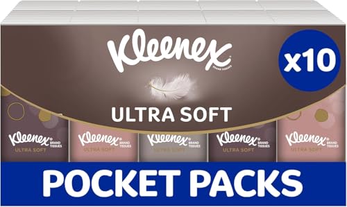 Kleenex Ultra Soft Travel Pocket Facial Tissues - Multipack 10 Pocket Tissue Packs - Beautifully Soft and Silky Tissues