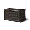 Suncast 30 Gallon Resin Outdoor Patio End Table Storage Box, Java, Made in the USA