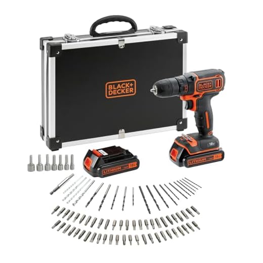 Black+Decker BDCDC18BAFC-QW Bohrschrauber (18V, 2X Li-Ion Schiebe-Akku, Planetengetriebe, LED-Arbeitsleuchte, 1A Ladegerät, inkl. 80-TLG. Zubehör im hochwertigen Koffer), 18 V