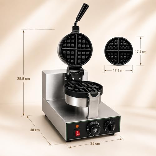 Image of Round Rotating Waffle Machine, Commercial Electric Belgian Waffle Maker, Rotary Waffle Baker for Cafe Bakery Restaurant