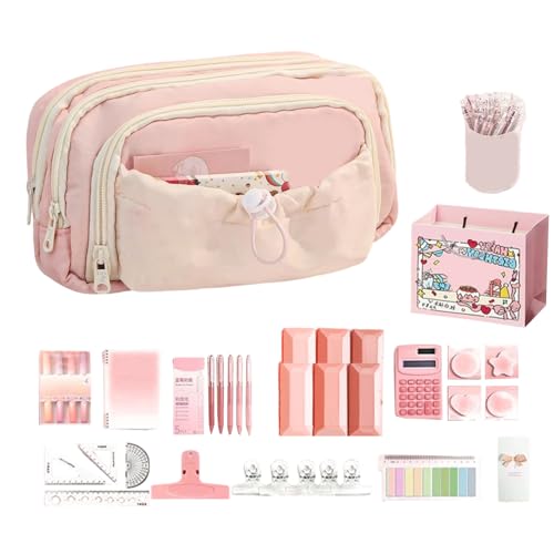 Lindos suministros escolares, divertido juego de papelería, 13 x 10 x 21 cm, kit escolar kawaii, equipo de aula para adolescentes, estuche colorido, para estudios universitarios, básicos de viaje