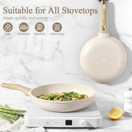 Image of GiPP Nonstick Frying Pan Skillet - 8 inch White Granite Non Stick Pans, Omelette Pan with Heat-Resistant Handle, Compatible with All Stovetops, PFOA Free