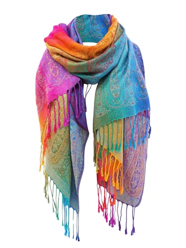 Verdusa Women's Boho Colorful Tribal Neck Scarf Hippie Fringe Poncho Shawl Wraps