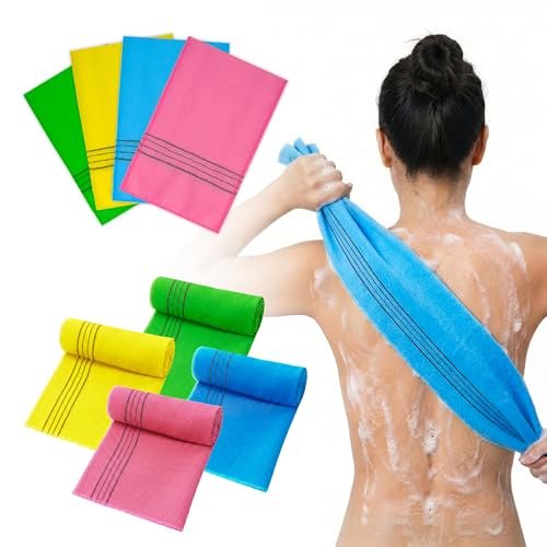 4 Pcs Korean Exfoliating Washcloth with 4 Pcs Korean Exfoliating Mitt, Gentle Exfoliating Korean Scrubber, Large Korean Washcloth Exfoliating, Colorful Korean Body Scrubber for Cleaning Skin