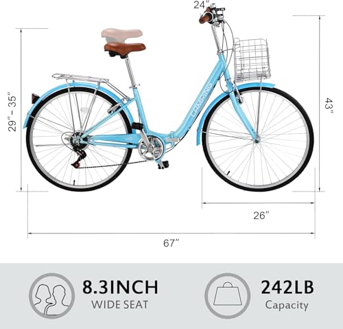 Ktaxon Foldable Beach Cruiser Bike, 26″ Folding Women’s Bike