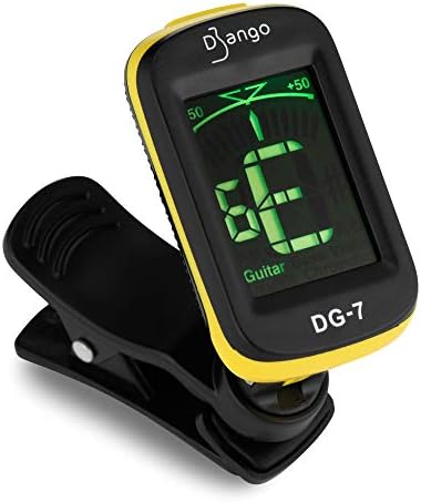 Django Guitar Tuner by Pick Geek | for Acoustic, Bass, Electric, Ukulele, Violin, & Classical Guitars | Fast and Accurate | Includes Chromatic Tuning | Clip-on and Easy To Use | Battery Included