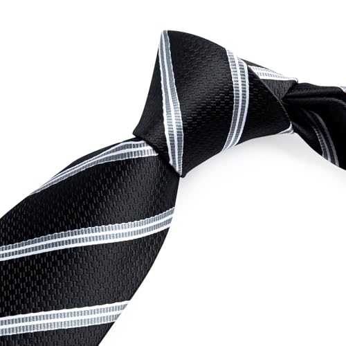 Image of DiBanGu Striped Tie Set for Men Silk Woven Plaid Necktie and Pocket Square Cufflinks Business Wedding