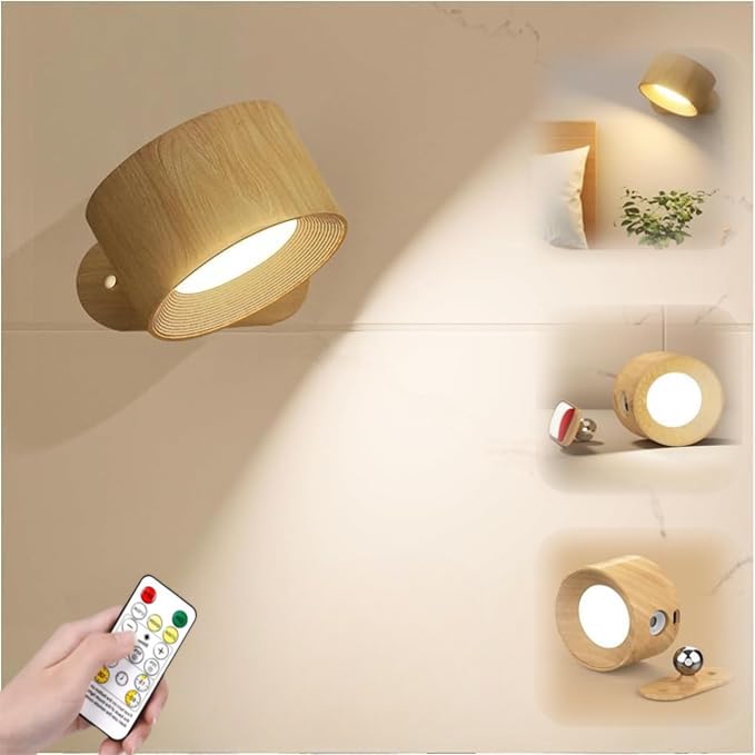 – NAWOKEENY LED Indoor Wall Light, Rechargeable Battery Wall Lamp, 360° Rotation with 3 Color Modes 3 Brightness Levels Touch Control, Wall Mounted Lamp for Bedside Lamp, Corridor, Stairs