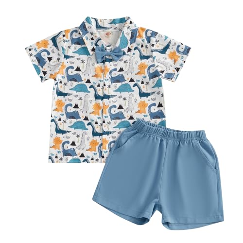 Image of Owl's-Yard Baby Boy Easter Outfits Rabbit Carrot Short Sleeve Button Down Shirts and Solid Color Shorts 2 Pcs Summer Set