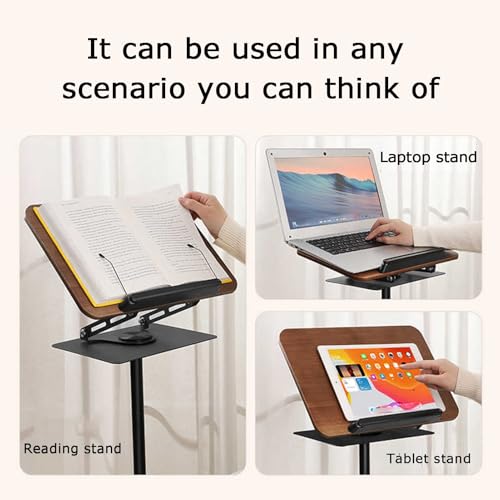 Soporte para libros de suelo 2 en 1 y atril ajustable para laptop con base giratoria 6