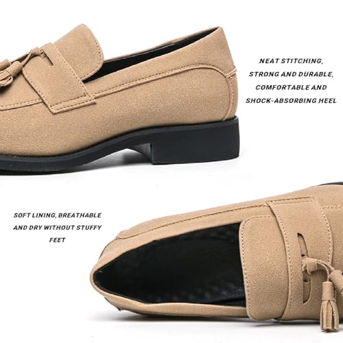 Men's Suede Tassel Chunky Heel Oxfords Fashion Comfor Slip-On Anti-Slip Dress Penny Loafers Casual Business Party Shoes4