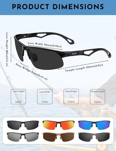Image of BIRCEN Polarized Anti-Glare Sunglasses for Men: Lightweight Metal Wrap around Sun Glasses UV Protection for Driving Fishing
