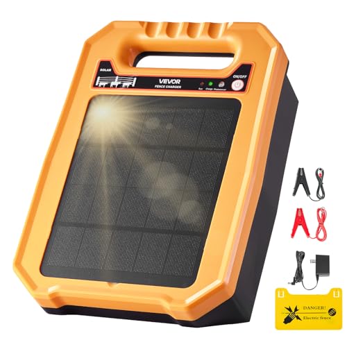 VEVOR Solar Fence Charger, 0.3J 8 kV Solar Powered Fence Charger, Weather-Resistant Electric Fence Energizer Kit, 7 Days Runtime, for Livestock, Poultry, Garden Protection