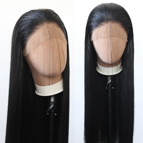 Towarm Black Wig Long Straight Jet Black Synthetic Lace Front Wigs Pre Plucked Natural Hairline with Baby Hair for Black Women Heat Resistant Fiber Hair Cosplay Daily Wear Wig (Black)