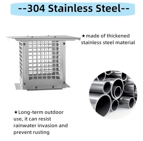 Chimney Cap, 9x9 Inches Square Chimney Cover, Stainless Steel Fireplace Chimney Caps with Adjustable Bottom, Mesh Covers for Outside Existing Clay Flue, Silver