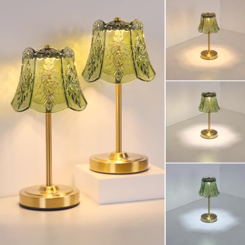 Shenmoyl Set of 2 Cordless Touch Table Lamp with 5200mAh Battery - 3 Adjustable Color Temperatures & Dimmable, Rechargeable Lamp for Bedsides, Living Room, Entryway, Bookshelves (Green Rose) by Shenmoyl - Used condition - US$62.99