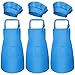 3 Set Bambini Grembiule e Cappello da Cuoco, Bambino Grembiule da Cucina con Tasche per Ragazze Ragazzi, Grembiuli da Chef Giardino per Cucinare Cottura Pittura Artigianato (3-6 Anni) (Blu)