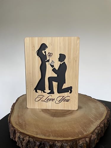 Engagement I Love You Card, Romantic Wooden Card For Anniversary, Wedding, Birthday, Valentines Day For Her, Him, Wife, Husband, Girlfriend, Boyfriend Gift - 9