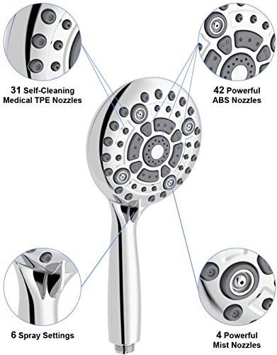 image for Handheld Shower Head, SR SUN RISE 6-Settings 4.8 Inches High Pressure 