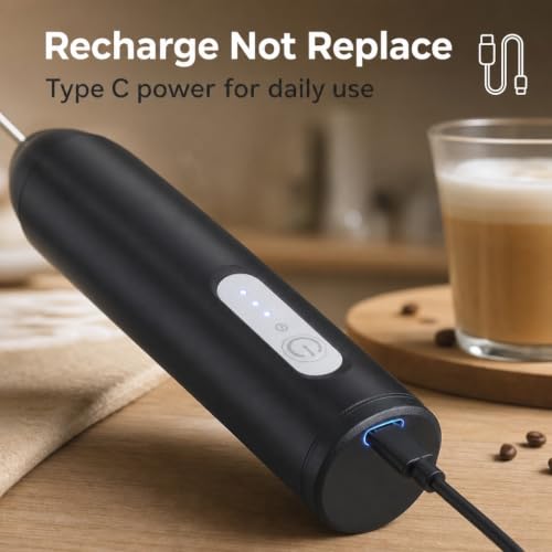 Image of Coffee Frother Electric Rechargeable Coffee Maker Machine Milk Frother with Rechargeable 3 Speed Control, Dual Spring Whisk, Stand, and Handheld Mixer for Latte, Cappuccino, Matcha, Cream, and Coffee