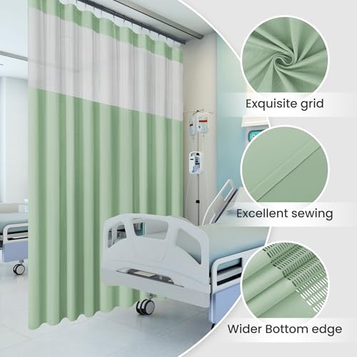 Image of Flame Retardant Hospital Curtain Room Divider Grommet Cubicle Privacy Medical Curtain for Hospital, Clinic, Lab(1 Panel, 15x8FT,Green)