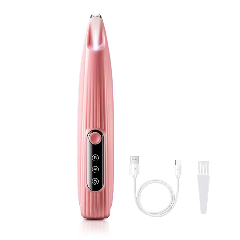 Tondeuse électrique Chien, Tondeuse Pattes Faible Bruit à Lumière LED, Rasoir Chat Chien étanche USB, pour Couper les Poils du Chien Autour des Pattes Yeux Oreilles et Visage