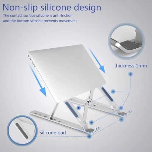 Image of FORIDA Foldable Laptop Stand - Adjustable Height & Angle, Portable Metal Laptop Riser with Anti-Slip Pads, Heat Dissipation, Supports Up to 10kg - for All Laptops up to 15.6 inch