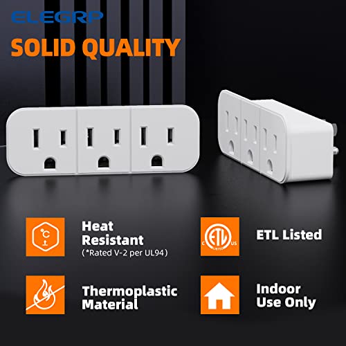 Elegrp Triple Outlet Extender, 3-Prong Grounded Wall Tab, Multiple Outlet Extender Adapter Plug With 3 Electrical Outlets For Travel Home Hotel Office, Etl Listed, 3 Pack, White #TOP1