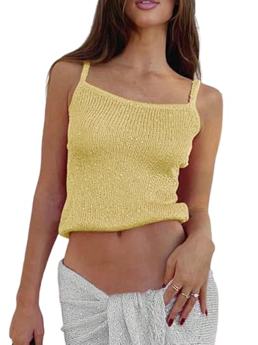 SHENHE Women's Sequin Top Y2K Sparkly Crochet Knit...