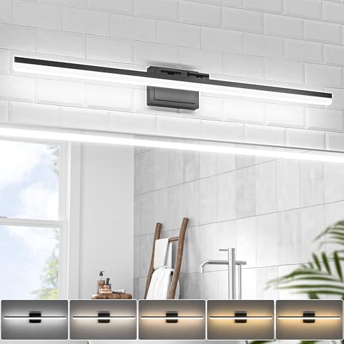 Image of VOLISUN Modern Bathroom Vanity Light 39.4 inch, 34W Dimmable 5CCT Led Bathroom Light Fixture Over Mirror, Black Bar Vanity Light for Bathrooms Mirror Cabinets Bedroom