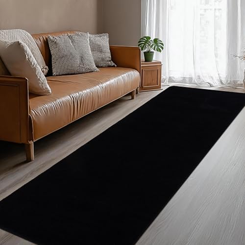 Image of Large Modern Runner Rugs for Living Room Bedroom, 2x6 Feet Black Ultra Soft Thickened Memory-Foam Indoor Rug, Comfy Aesthetic Solid Minimalist Carpets for Girls Boys Nursery Dorm Home Decor