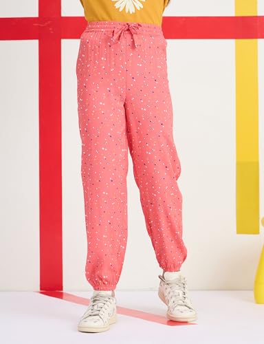Image of Amazon Brand - Symbol Girls Relaxed Fit Printed Rayon Jogger Pants | Elasticated Waistband | Age 2-14 Years